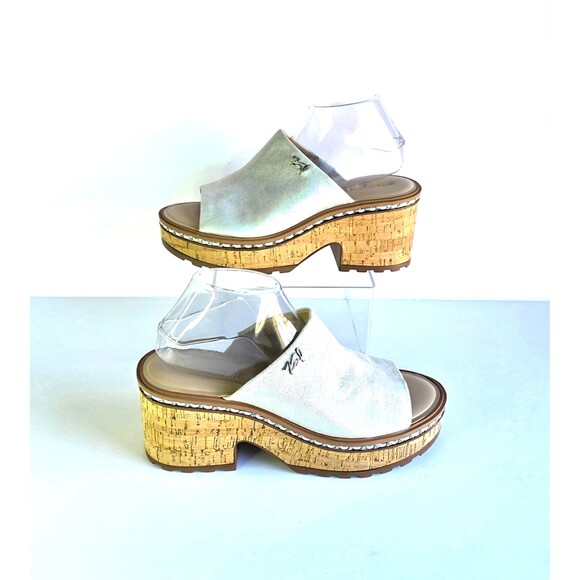 KARL LAGERFELD Paris Clarina Sandals Iridescent Leather 10 Platform Chunky Heels - Picture 4 of 12